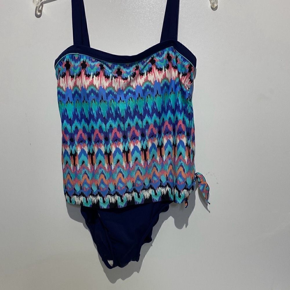 Rose Marie Reid Womens Multi Color Ikat Chevron Blouson‎ Tankini Swimsuit Set